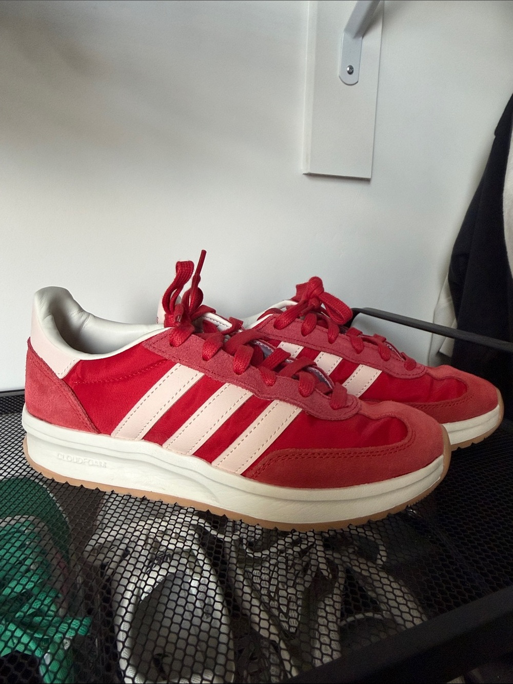 adidas Women's Red and White Retro Runner Sneakers